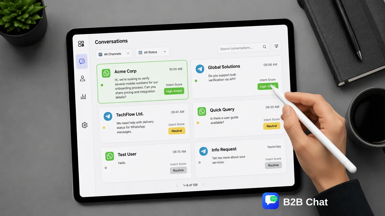 B2B Chat illustration for 8 Practical Use Cases for AI Agents in WhatsApp Sales and Support