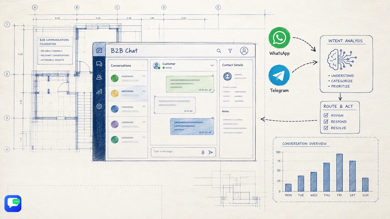 B2B Chat illustration for Scaling Support: How to Launch Your First Customer Service AI Agent