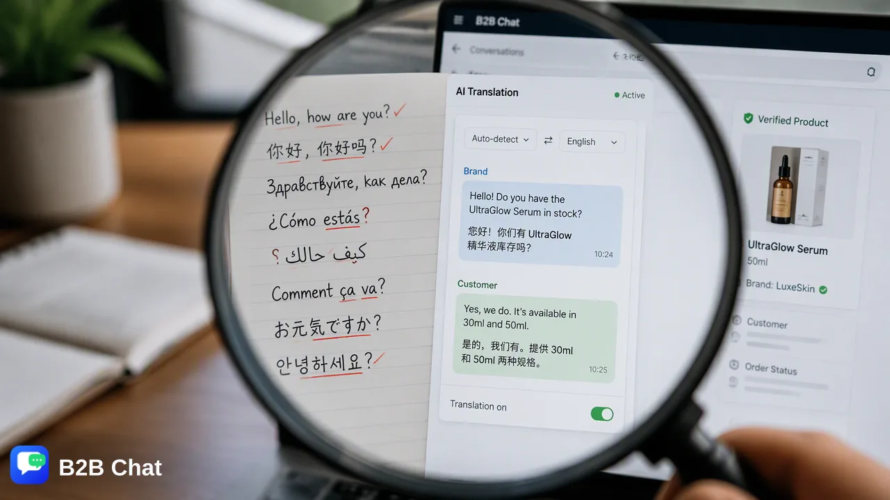 B2B Chat illustration for Manual vs. Context-Aware Translation: Optimizing Global Customer Support