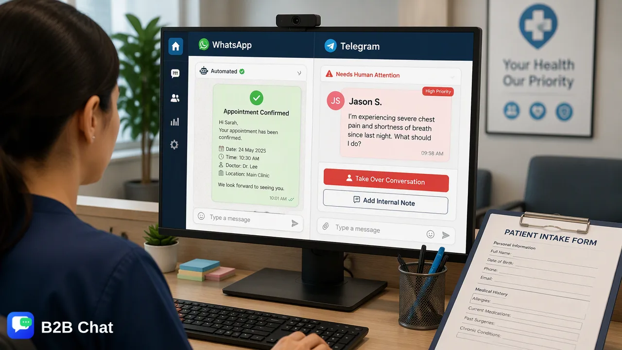 B2B Chat illustration for Automating Patient Communication: A Risk-Managed Guide for Clinics