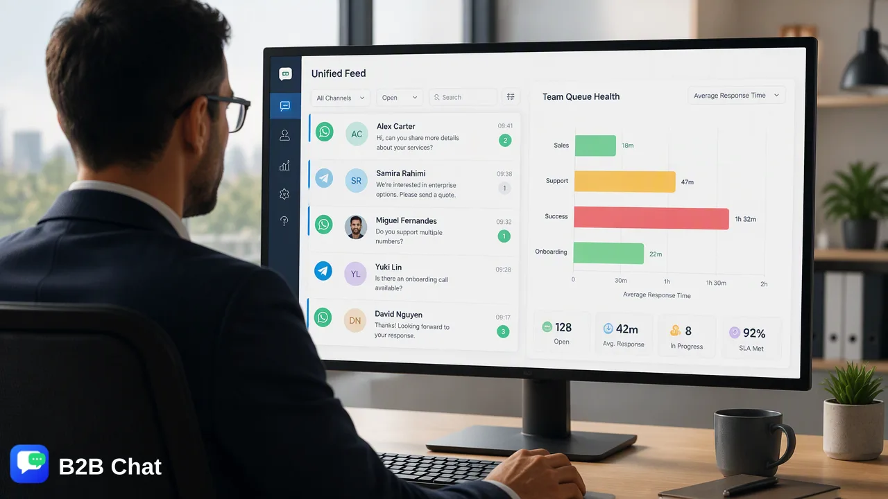 B2B Chat illustration for Moving from Shared Mailboxes to Team Queues