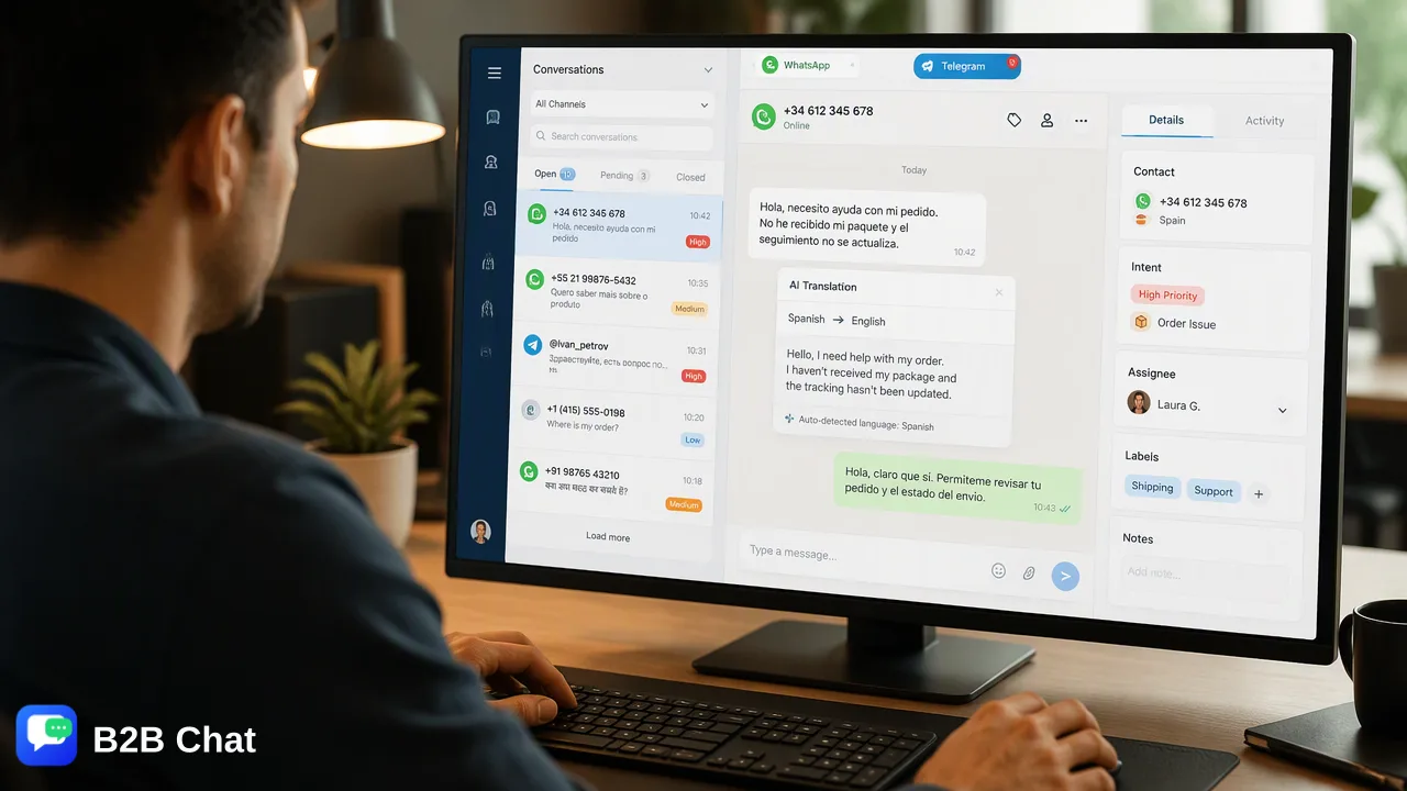 B2B Chat illustration for What Is a Social CRM? A Guide to Centralizing Messaging and Customer Data